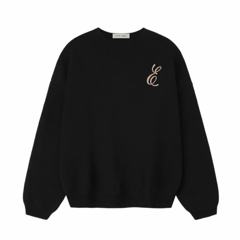 FEAR OF GOD ESSENTIALS MENS WAFFLE CREWNECK SWEATER IN BLACK - Picture 2 of 2